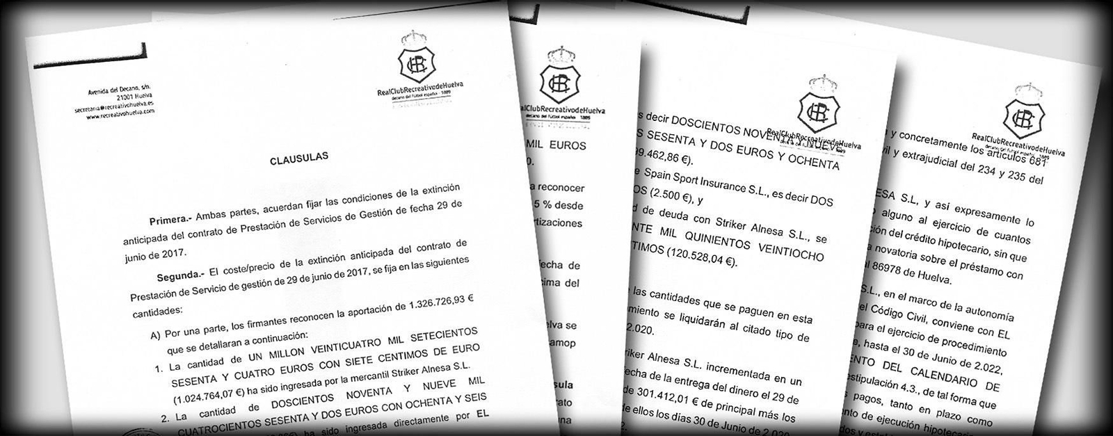 Reproducción de algunas de las hojas del documento de rescisión del contrato.