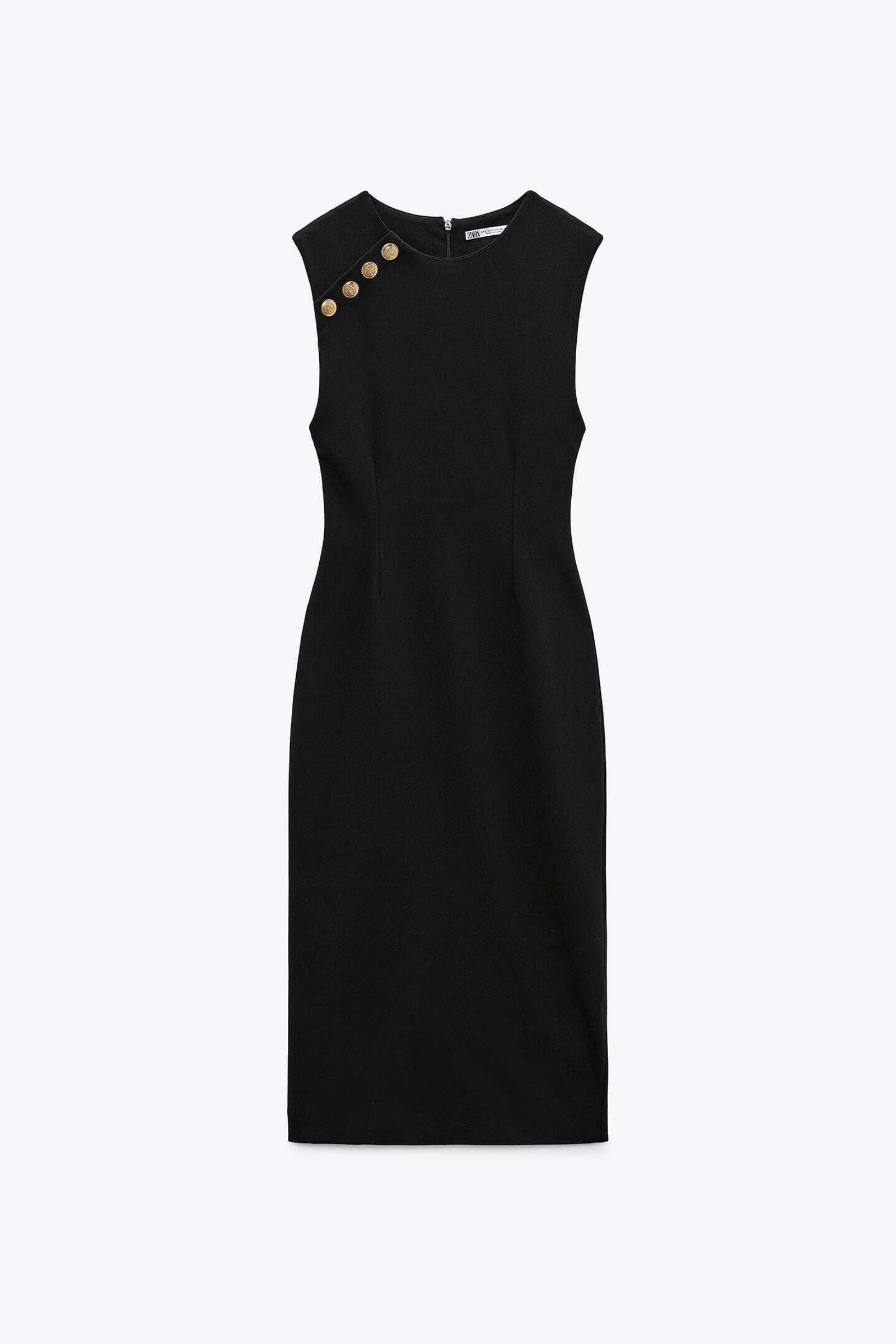 Vestido negro con botones de Zara. Vestido negro con botones de Zara.