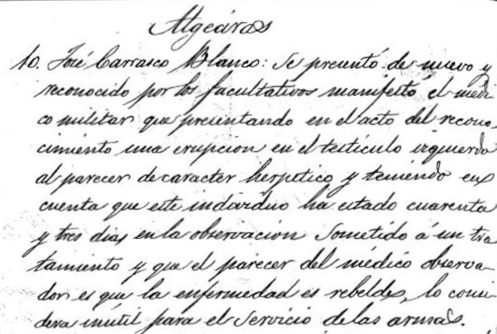 Extracto del dictamen médico sobre el teste de Carrasco Blanco.