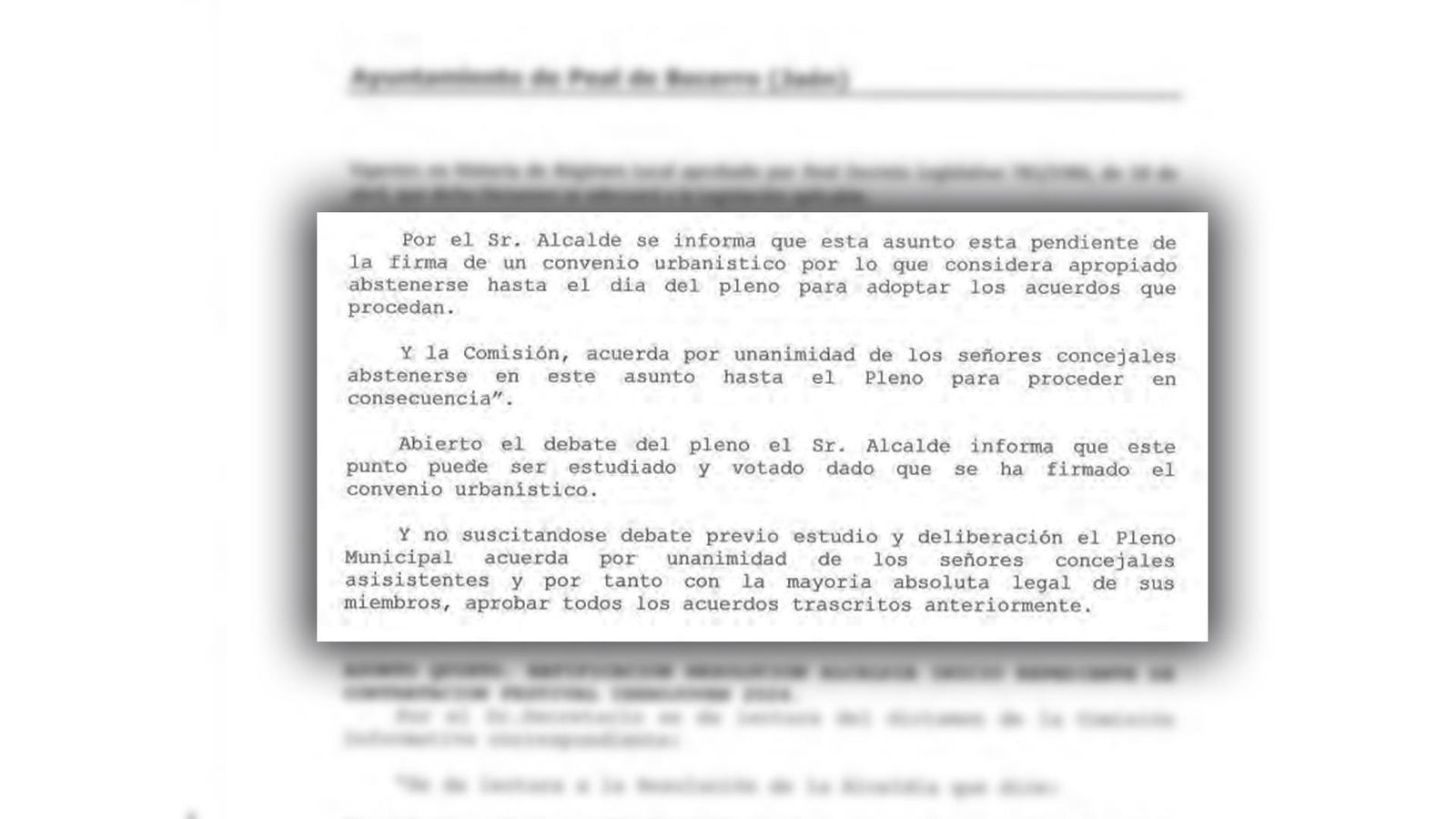 Extracto del acta del pleno del 28 de diciembre de 2023 en el Ayuntamiento de Peal