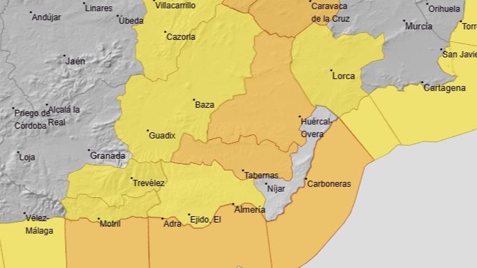 Alerta naranja por vientos en la provincia de Almería para el miércoles 11 de febrero.
