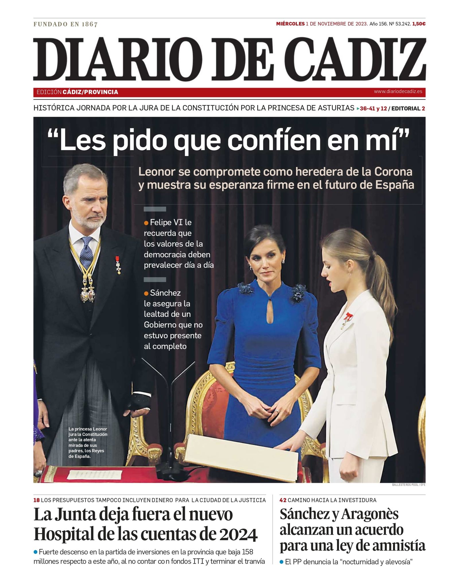 1 de noviembre. La Princesa Leonor jura la Constitución.