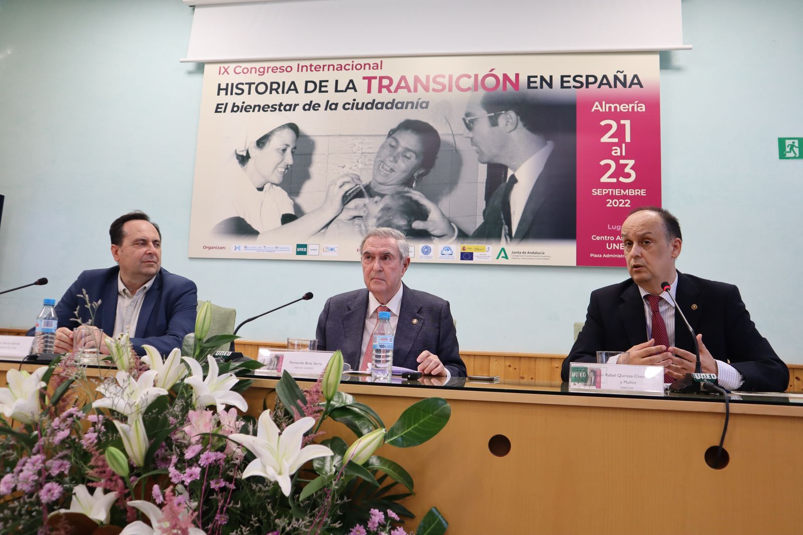 Acto de inauguración del Congreso con Juan García, Ferrando Brea y Rafael Quirosa-Cheyrouze y Muñoz.