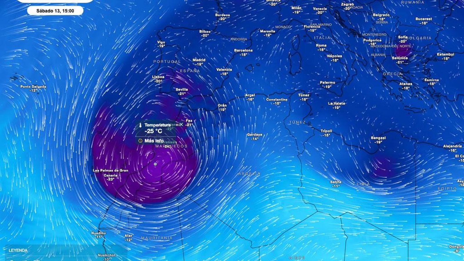Posición de la dana al sur de la Península.