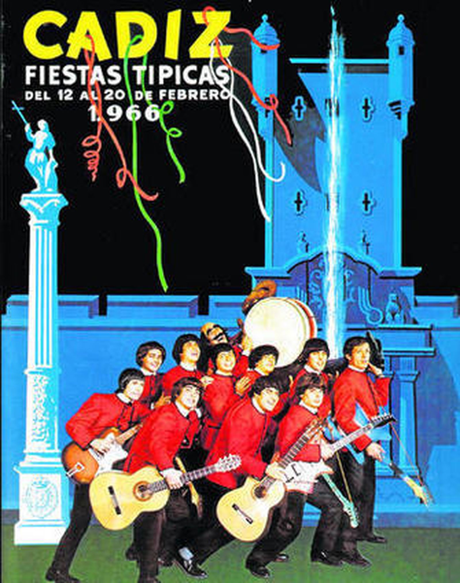 El cartel anunciador de las Fiestas Típicas de 1966 dedicado a 'Los Beatles de Cádiz'.