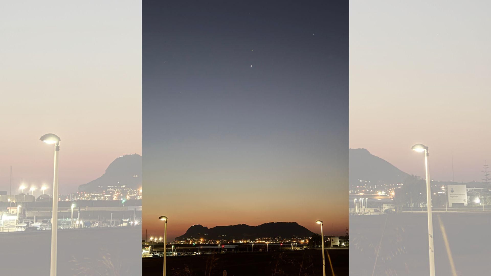 Los planetas Júpiter (arriba) y Venus (abajo) desde el Club Náutico de Algeciras. Los planetas Júpiter (arriba) y Venus (abajo) desde el Club Náutico de Algeciras.