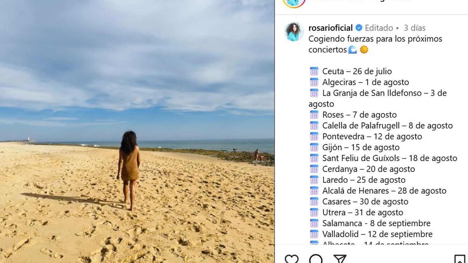 Publicación en el Instagram de Rosario. Publicación en el Instagram de Rosario.
