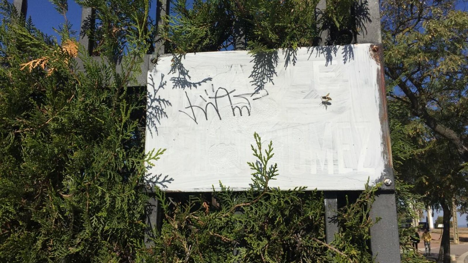 El letrero de su calle aparece borrado.