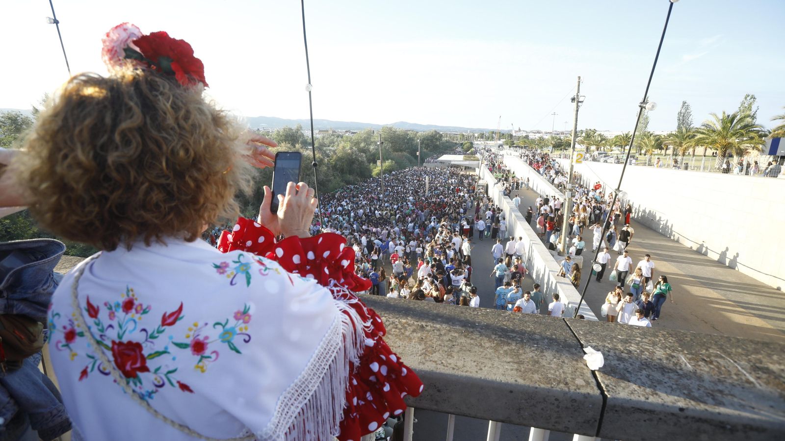 Una mujer fotografía el botellón desde el puente de El Arenal. Una mujer fotografía el botellón desde el puente de El Arenal.