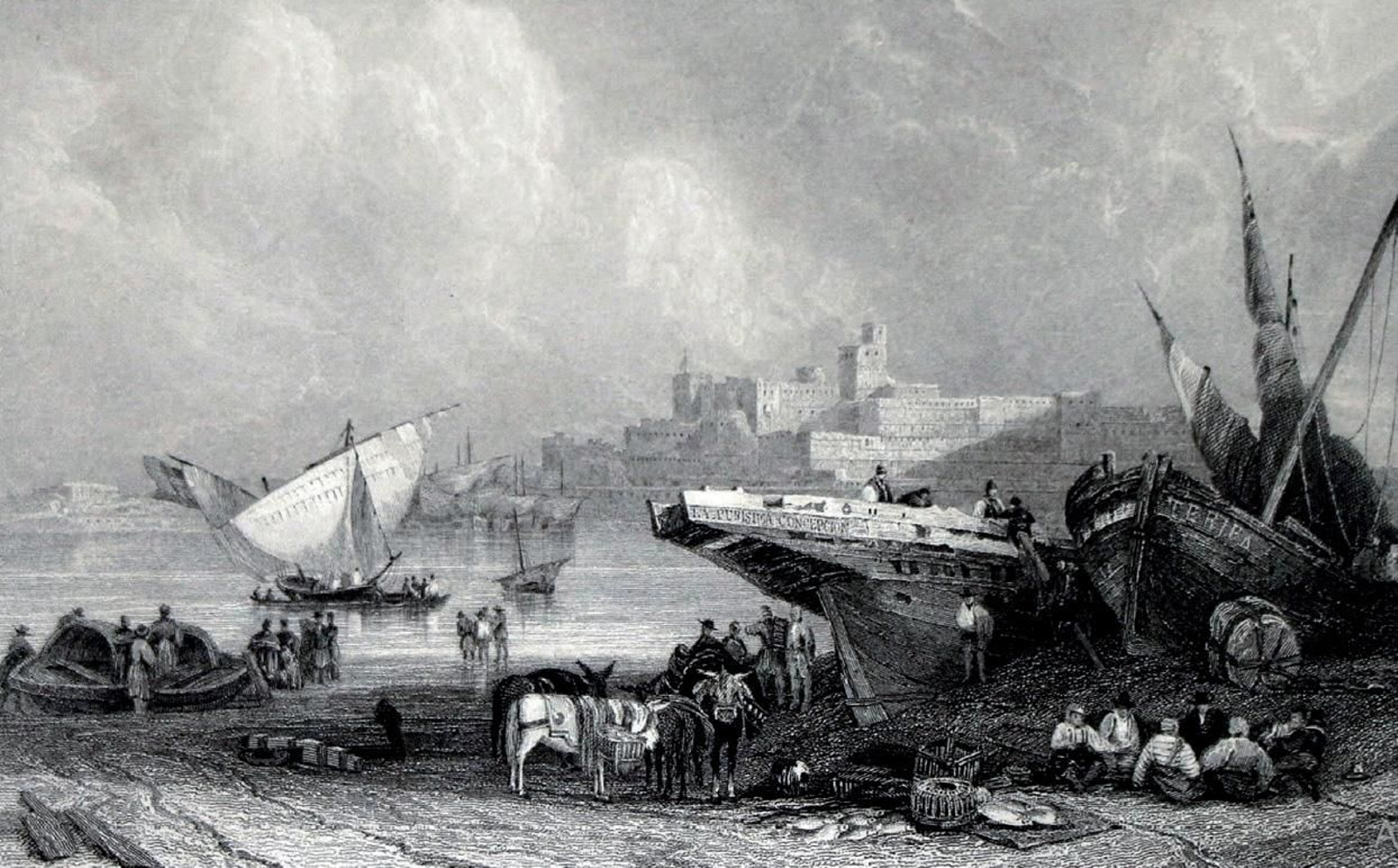 Grabado de Tarifa y de su zona portuaria por David Roberts (1835) Grabado de Tarifa y de su zona portuaria por David Roberts (1835)