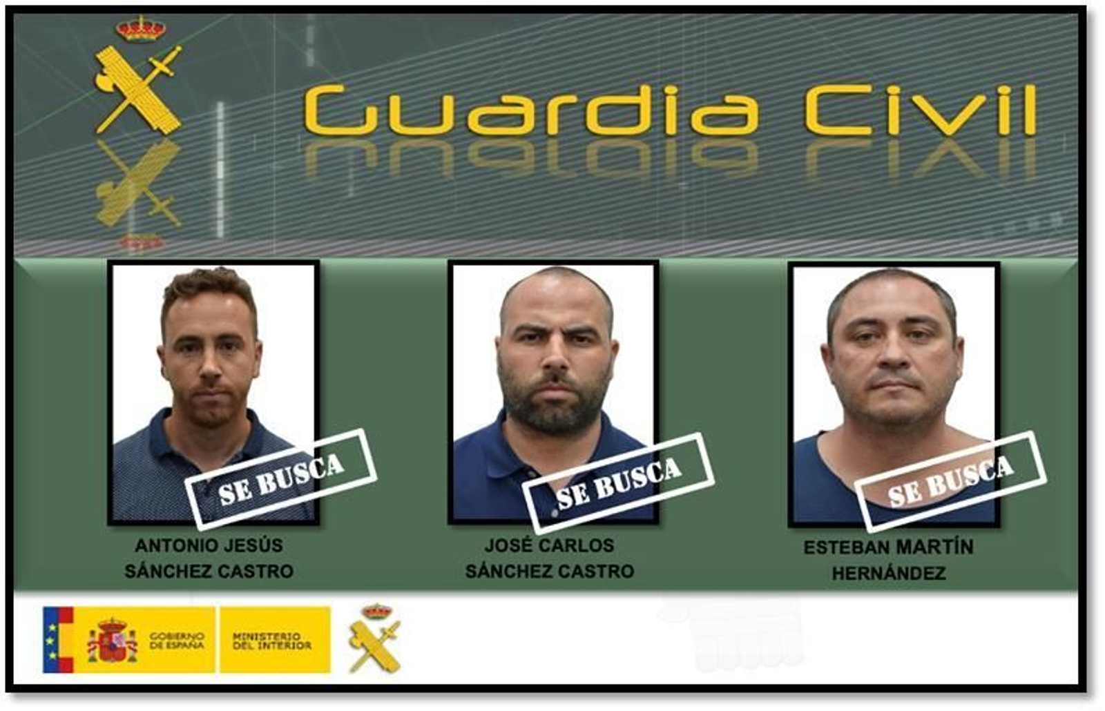 Los tres integrantes de la organización que busca la Guardia Civil.
