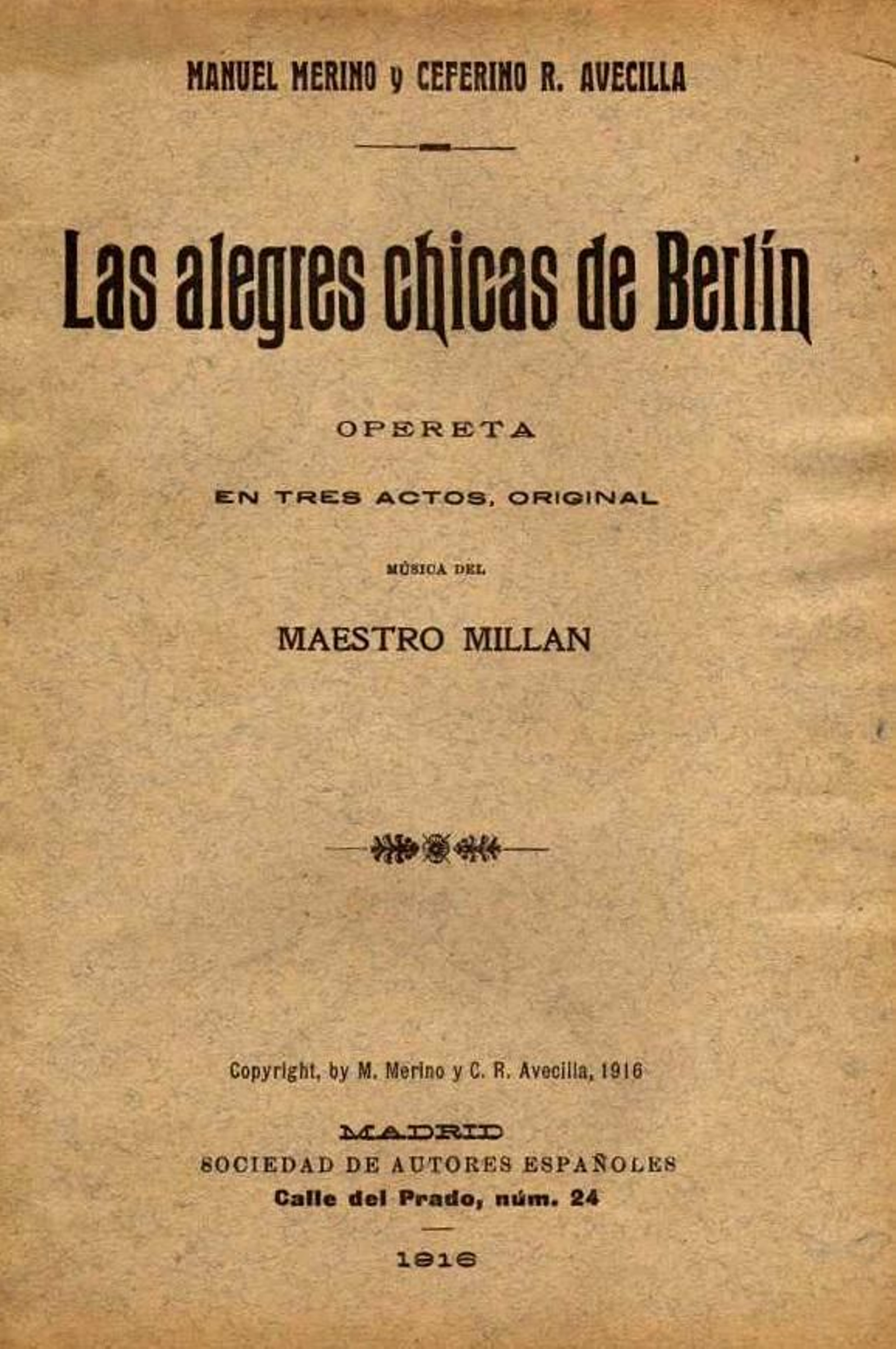 Libreto de la opereta 'Las alegres chicas de Berlín'.
