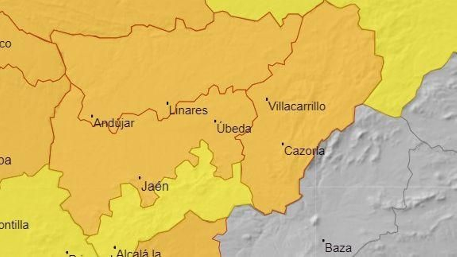 Alerta naranja y amarilla en Jaén.