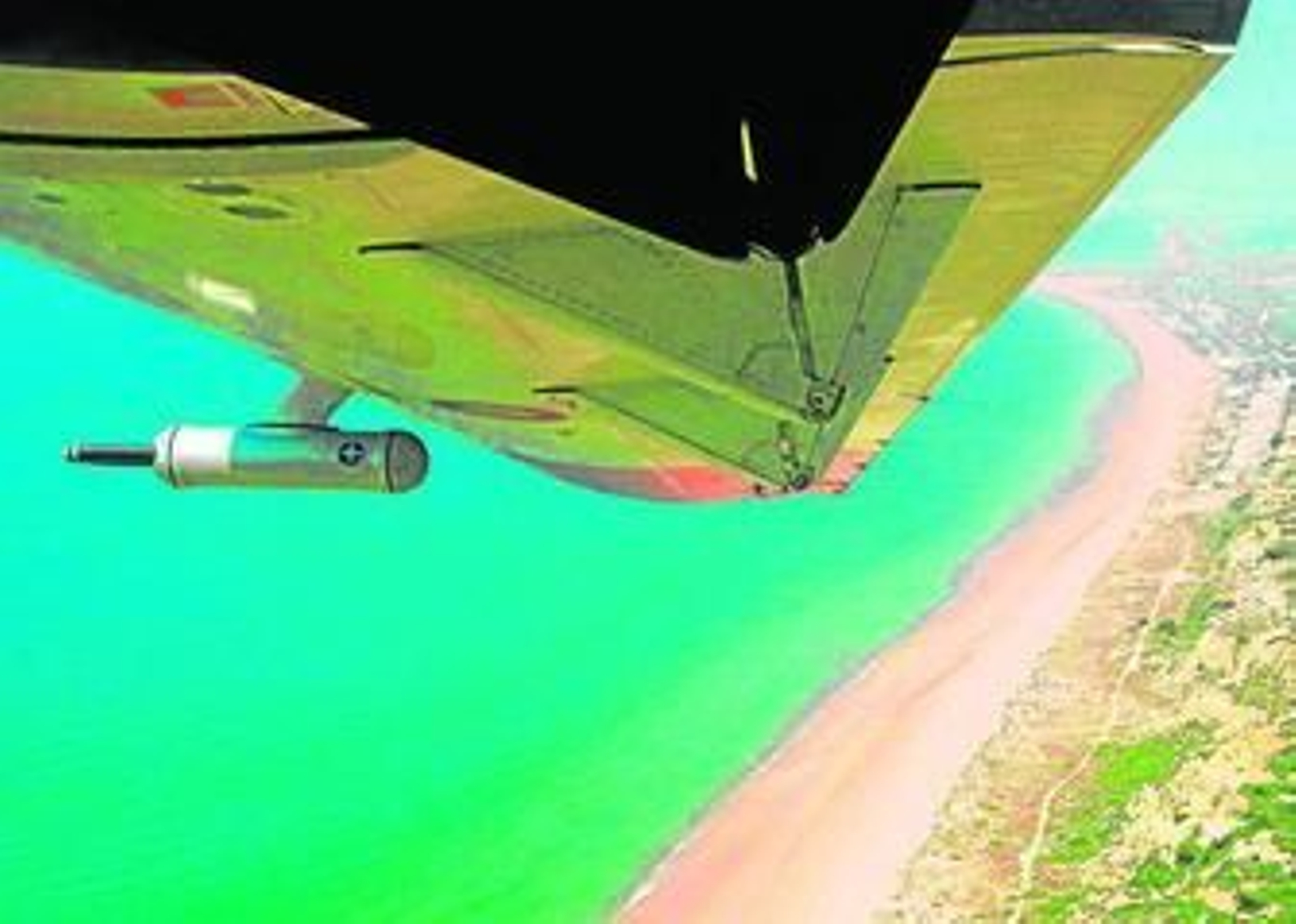 Medidor bajo el ala de un avión con el que el INTA realiza pruebas atmosféricas de partículas saharianas en la provincia.