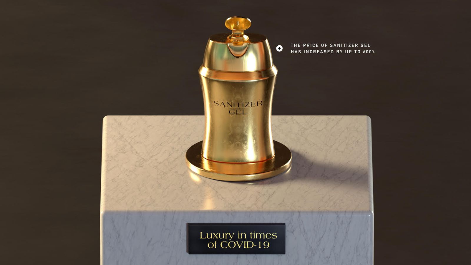 Una de las imágenes con el gel desinfectante bañado en oro.