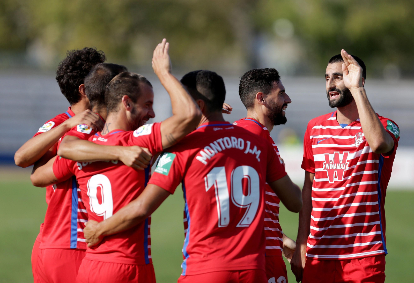 Gonalons (d) celebra uno de los goles con sus compañeros