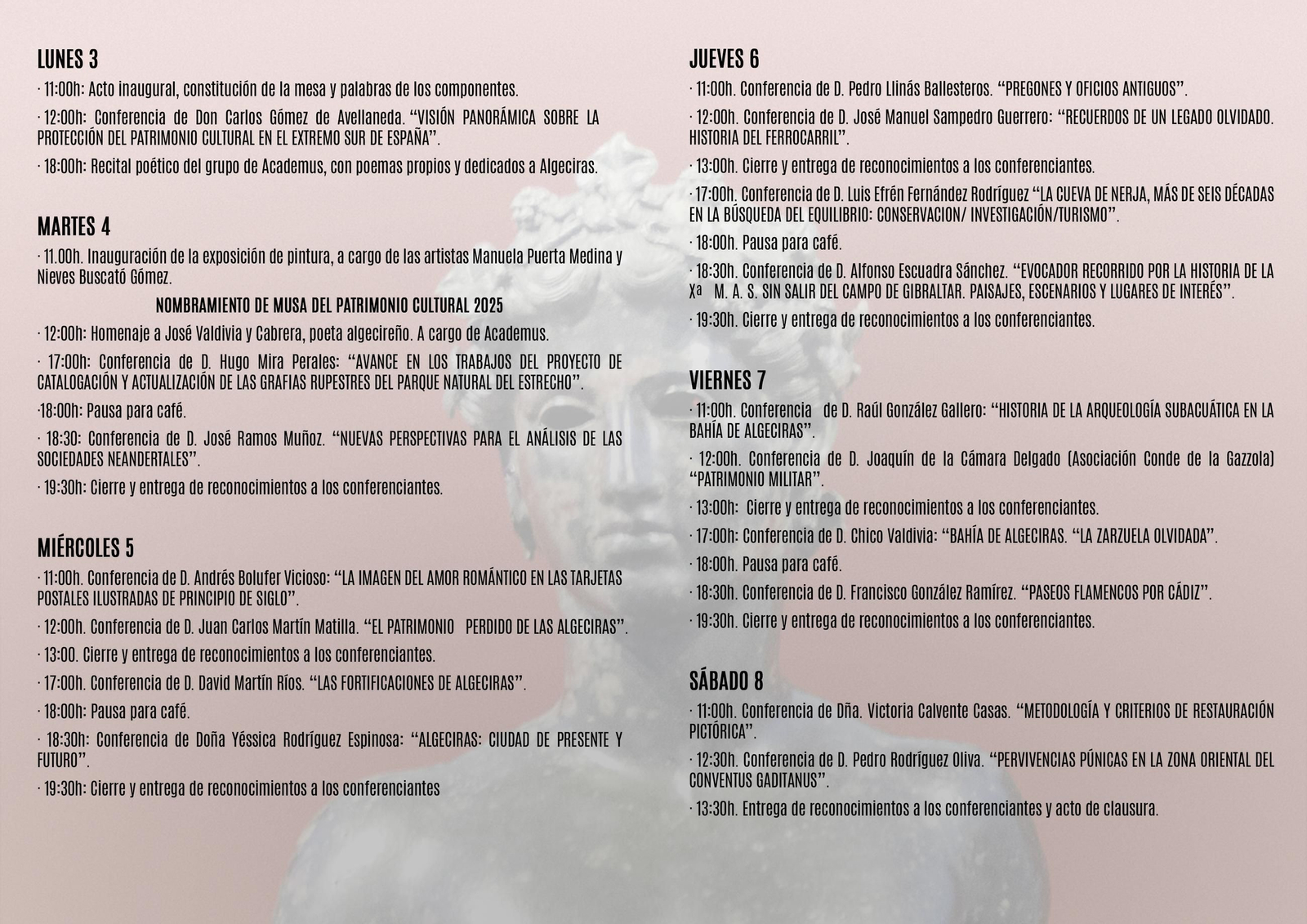 El programa de las II Jornadas de Patrimonio Cultural.
