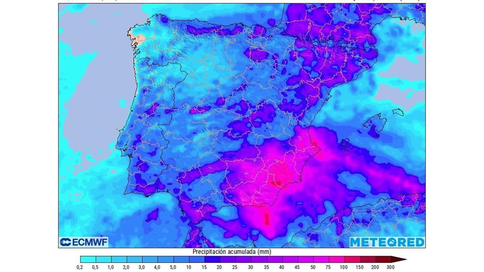 Mapa de la previsión de precipitaciones en las próximas 72 horas.