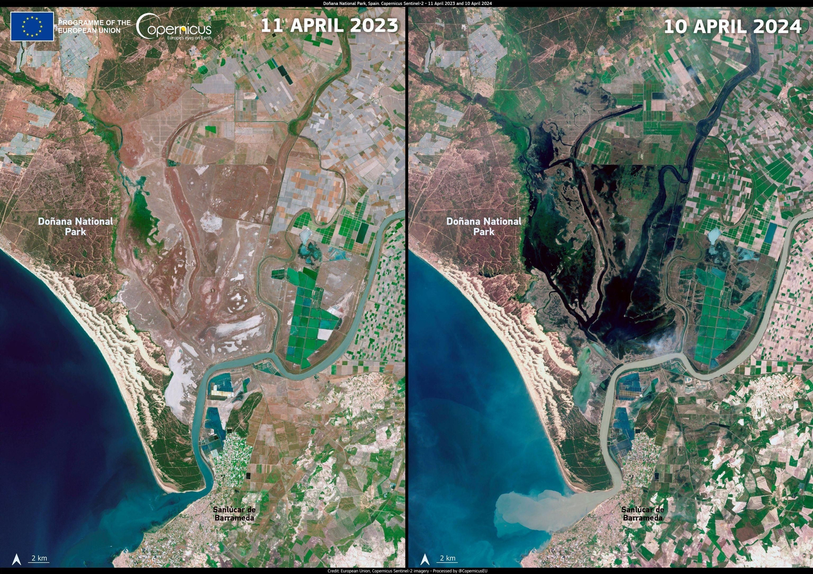 La espectacular imagen del satélite Copernicus que muestra la recuperación de Doñana La espectacular imagen del satélite Copernicus que muestra la recuperación de Doñana