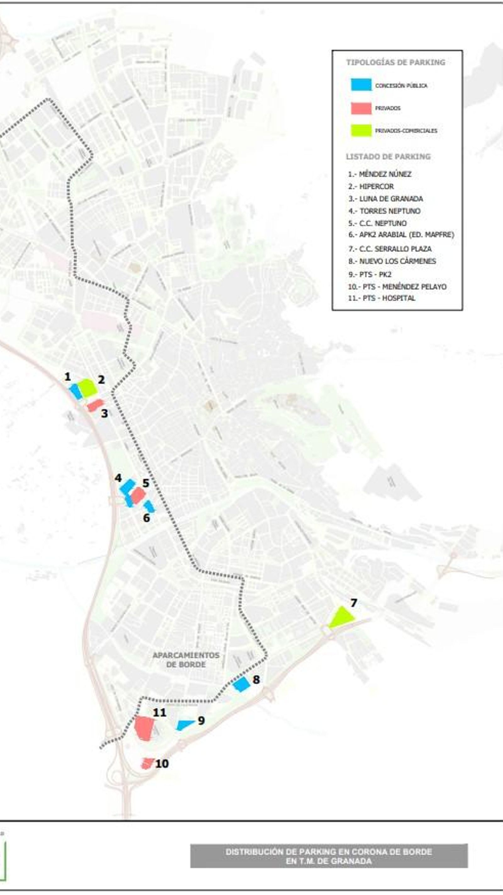 Los 11 aparcamientos de borde.