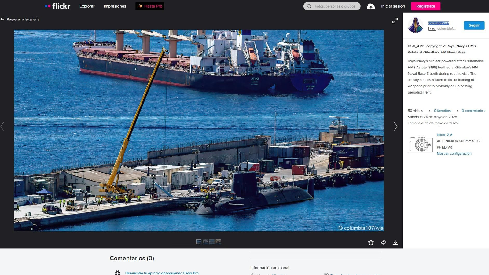 El HMS Astute carga misiles Tomahawk en Gibraltar.