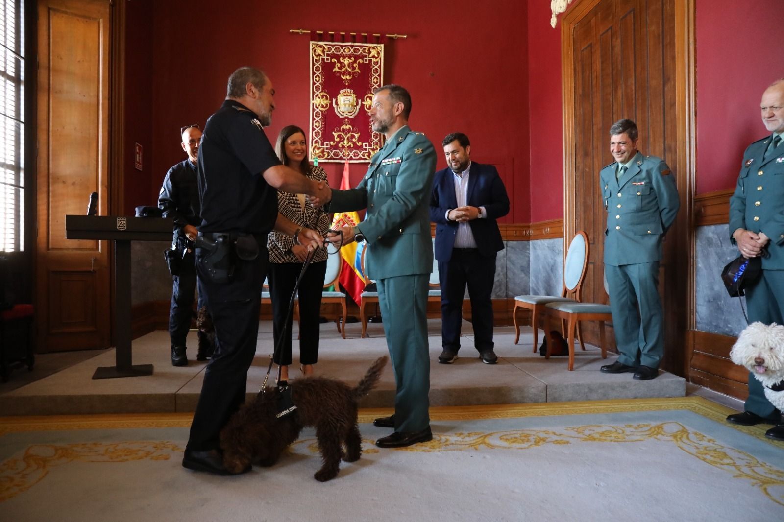 Las imágenes de la entrega del perro adiestrado Enzo a la Guardia Civil en San Fernando