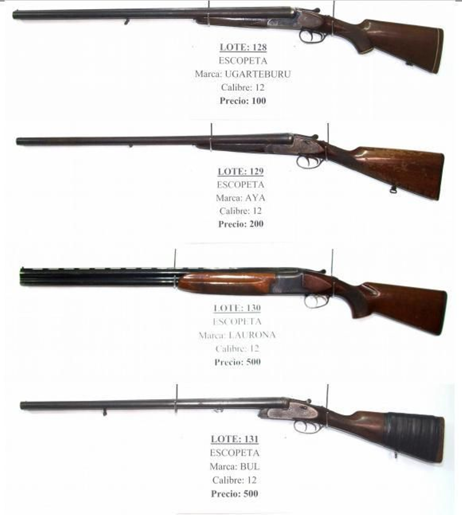 Muestra de algunas armas que serán subastadas