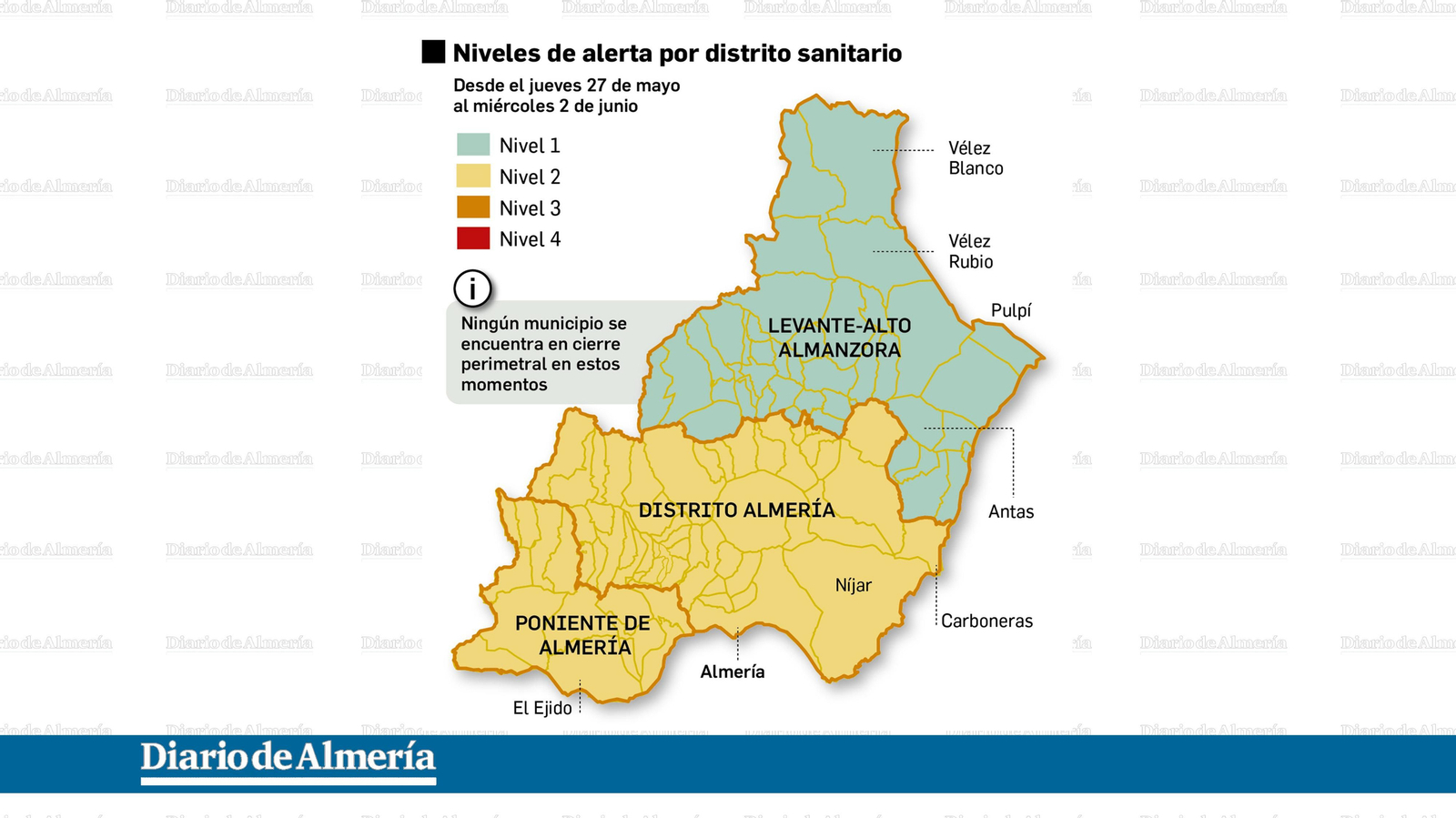 Mapa COVID en Almería vigente desde el jueves 27 de mayo de 2021.
