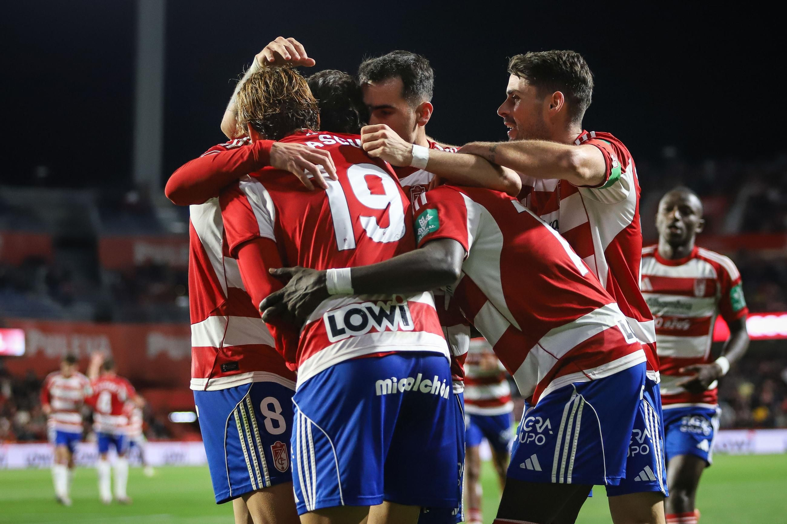 Los jugadores del Granada celebran uno de los goles marcados al Zaragoza