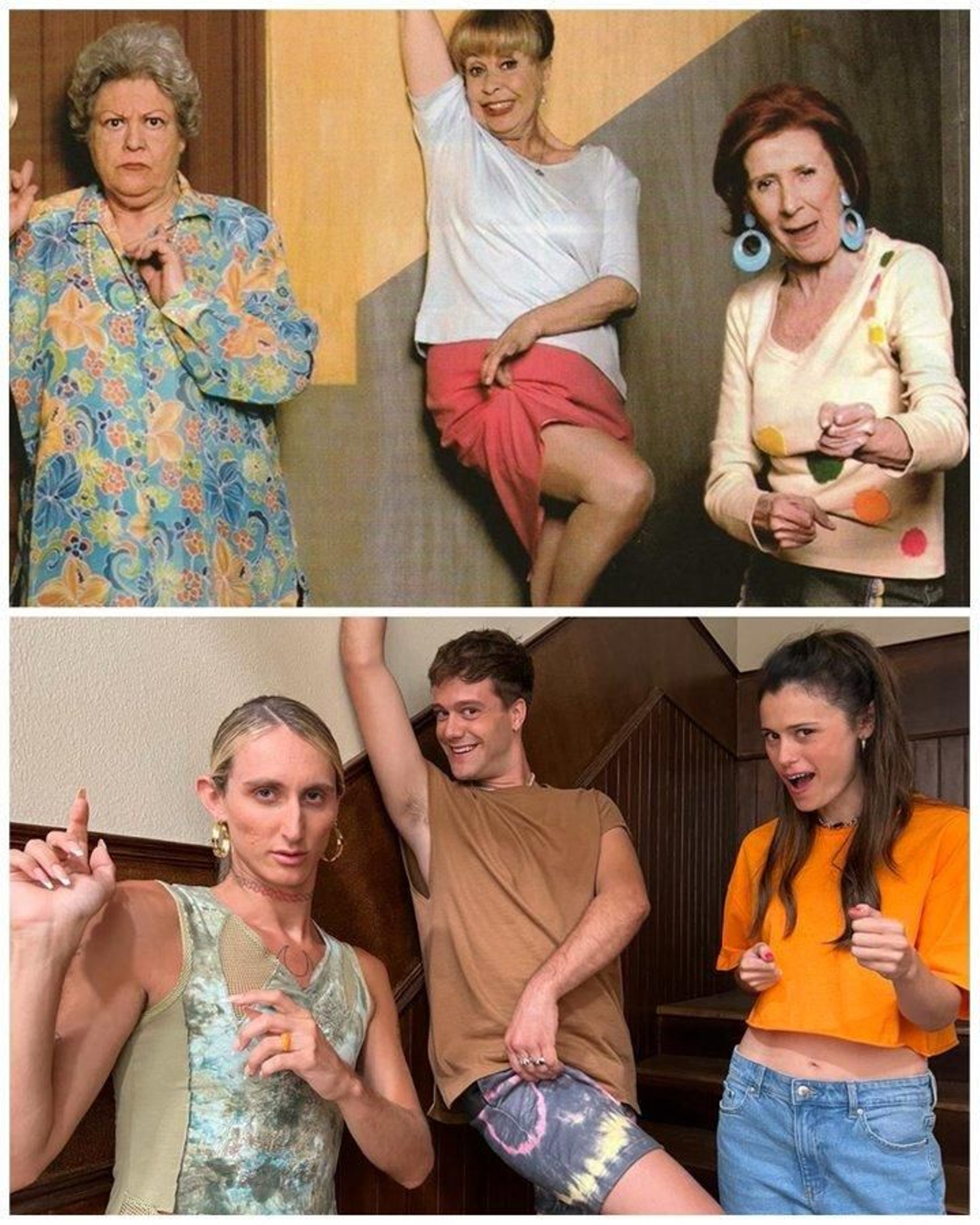 Álex de la Croix, Jaime Riba y Elisabeth Larena, como Concha, Vicenta y Marisa.