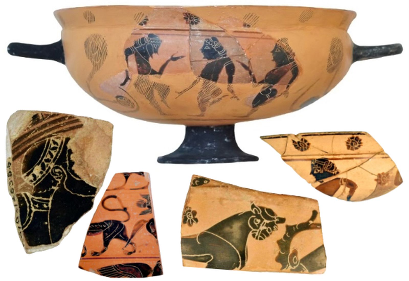 Una pequeña muestra de las piezas de cerámica griega arcaica halladas en Huelva.