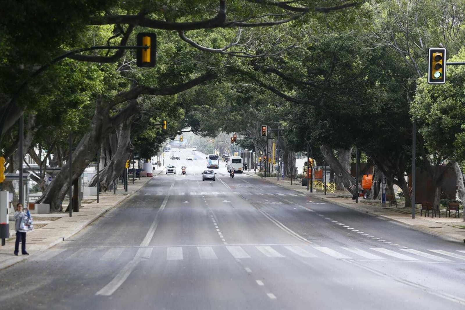 La Alameda casi vacía de coches este domingo.