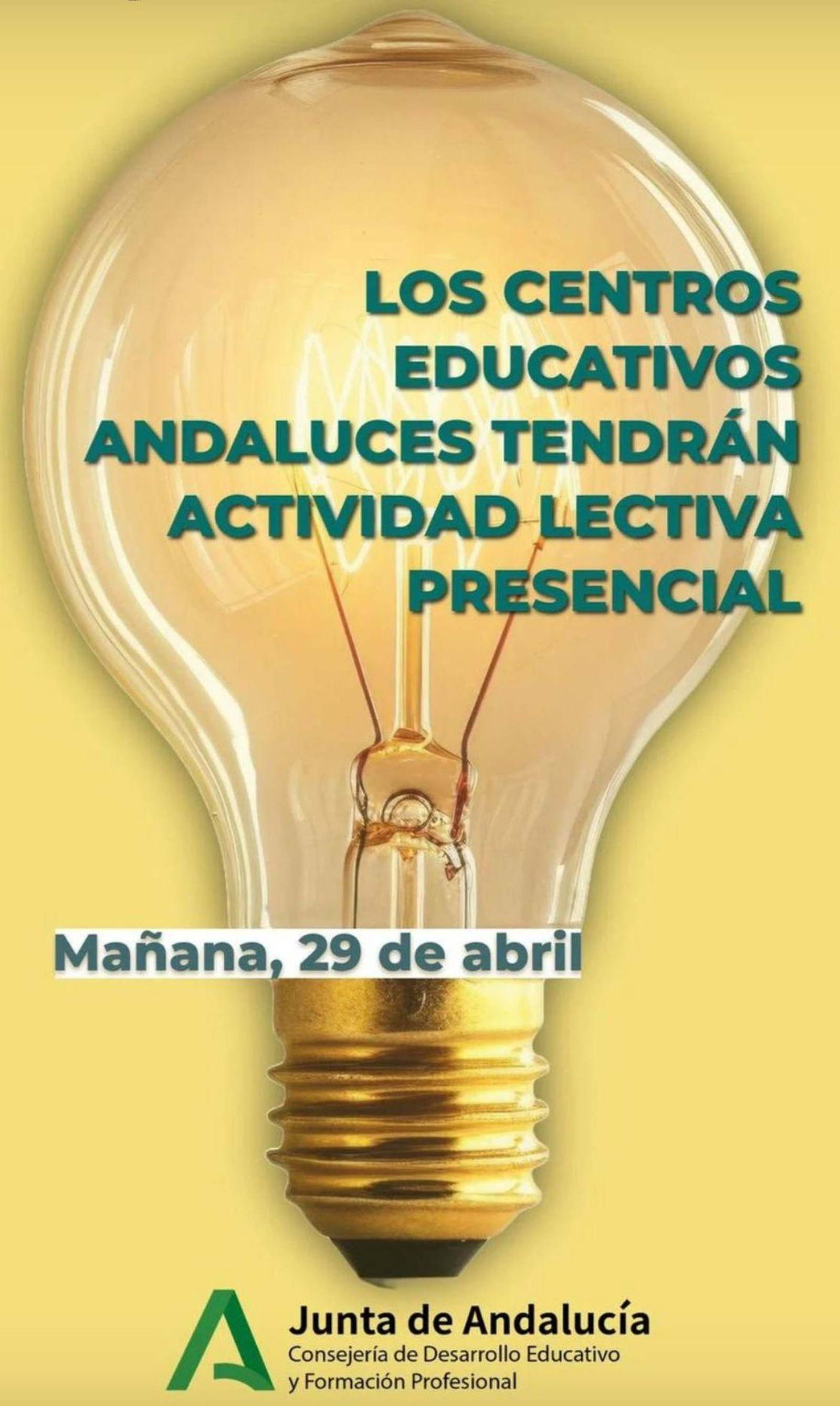 El mensaje enviado por la Junta ayer lunes, en el que se informaba de que los centros educativos mantendrían la actividad docente.