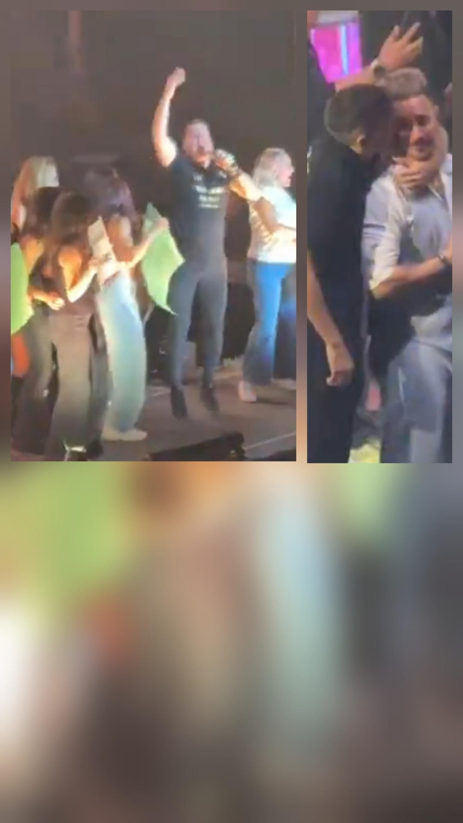 Capturas del vídeo de despedida. Lucas, exultante, mientras Andy, al otro lado del escenario, llora junto a un miembro del equipo