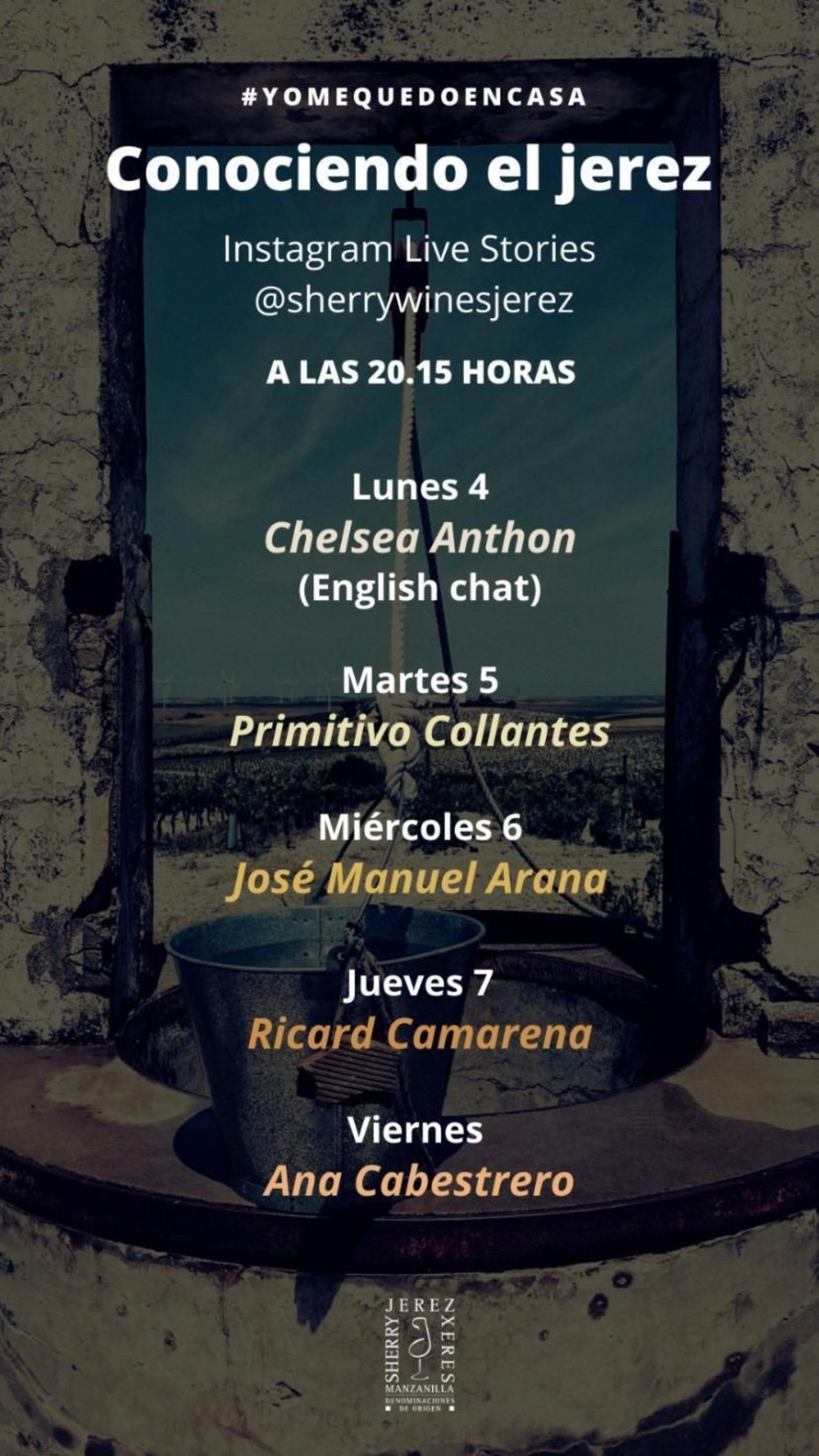 Programa 'Conociendo el jerez' en las Instagram Live Stories para esta semana.