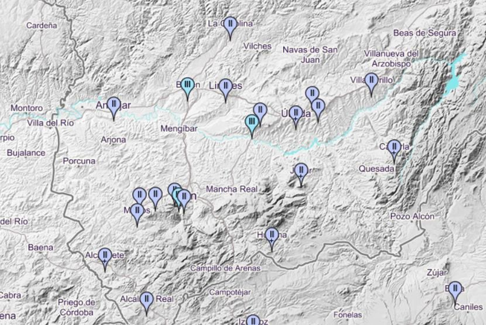 Mapa de los municipios de Jaén afectados por el seísmo con epicentro en la costa almeriense.