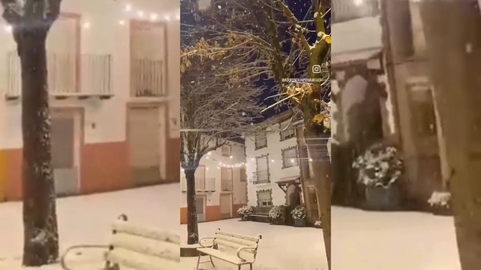 Así brillan las luces de navidad bajo la nieve en Pontones