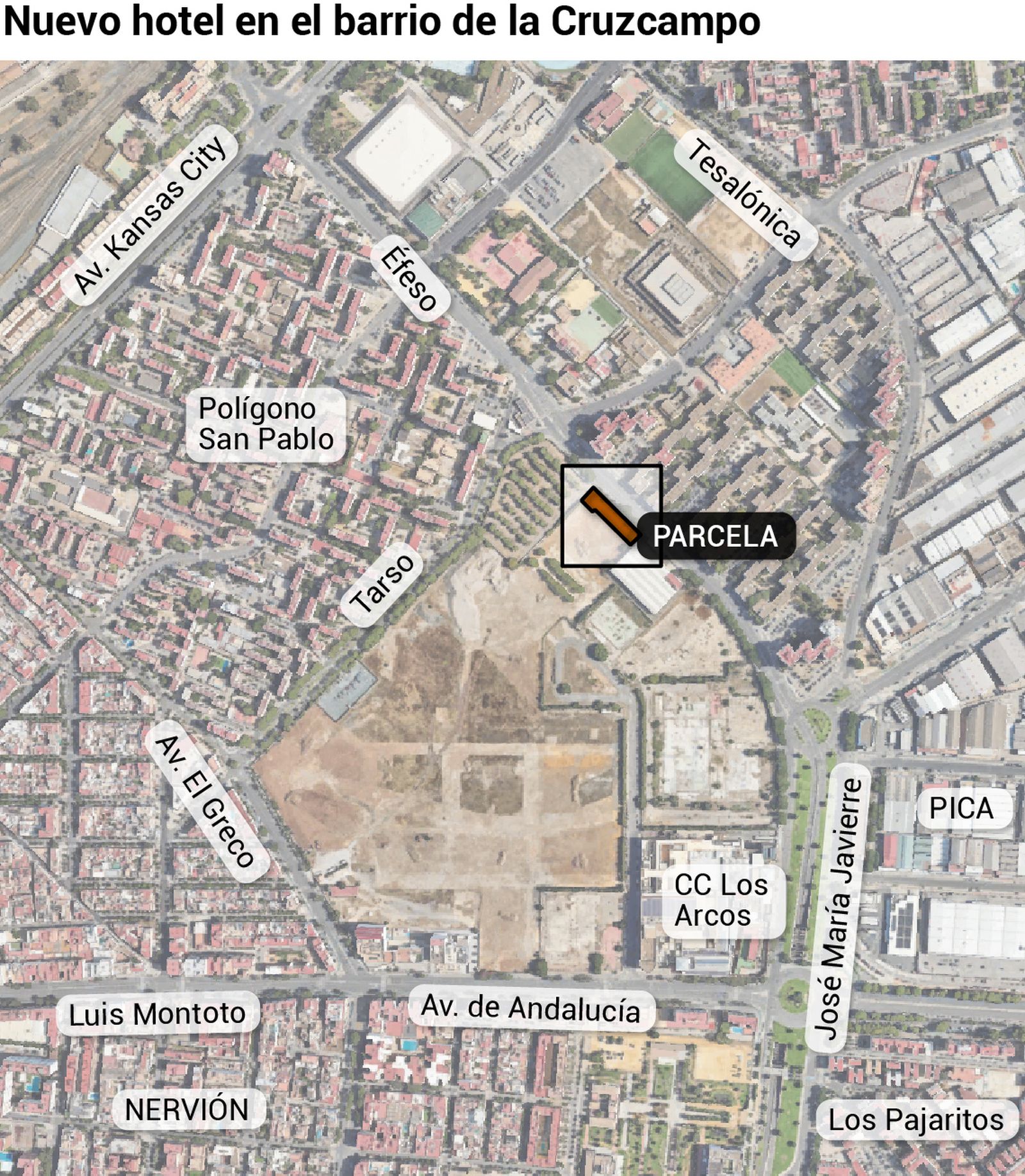 Localización del hotel en el nuevo barrio de la Cruzcampo. Fuente: Gerencia de Urbanismo