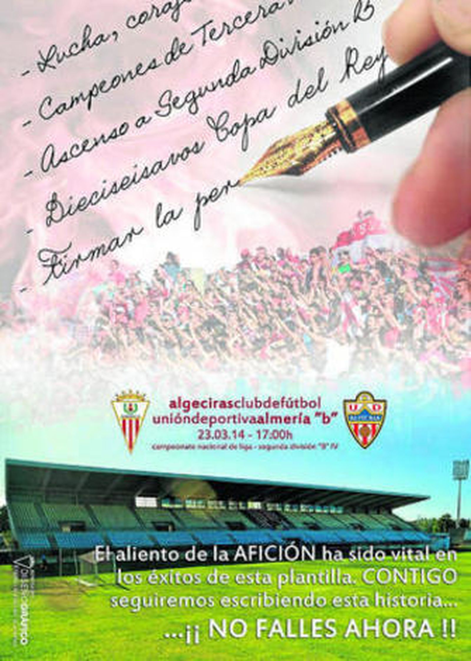 Cartel realizado por Manuel Pavón para incentivar la presencia de aficionados al partido del domingo.