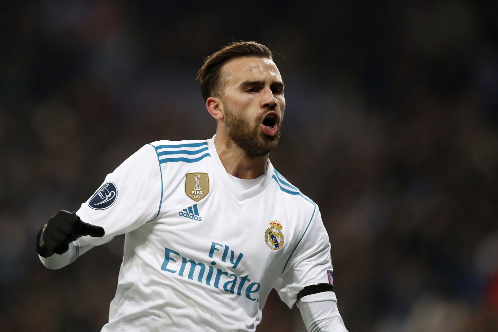 Borja Mayoral celebra un gol con el Real Madrid.