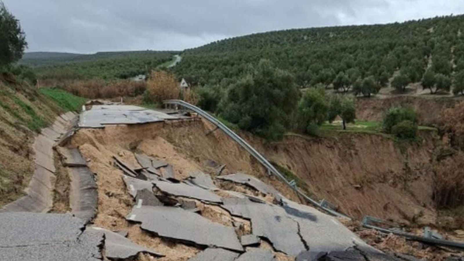 Corte de la carretera en la Estación Linares-Baeza.