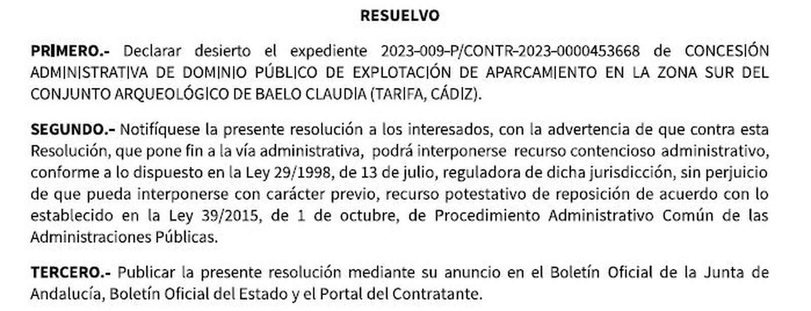 Resolución del 3 de mayo de 2024 que declaró desierto el concurso.