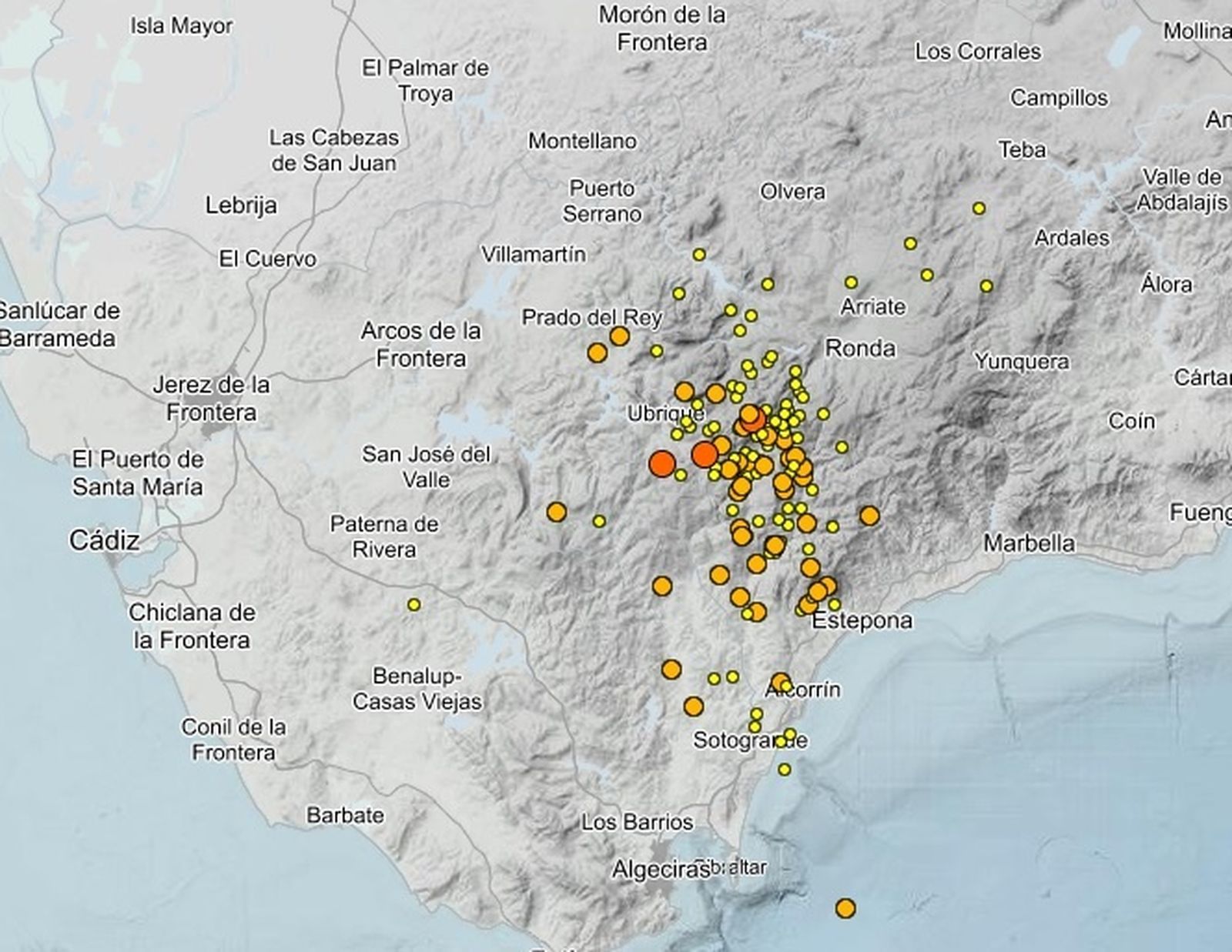 Actividad sísmica en la zona de la Sierra durante los últimos 10 días.