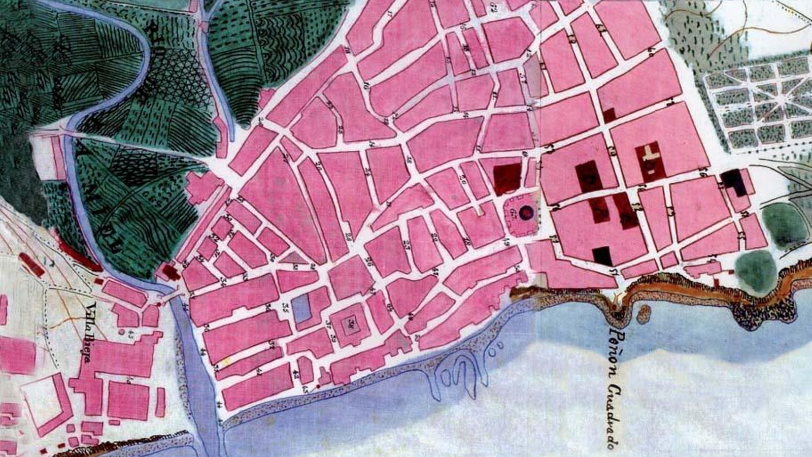 Plano de Algeciras levantado en el año 1857 (Archivo Cartográfico y de Estudios Geográficos del Ejército). Véase la desembocadura del río de la Miel y la carencia de cualquier clase de infraestructura portuaria.