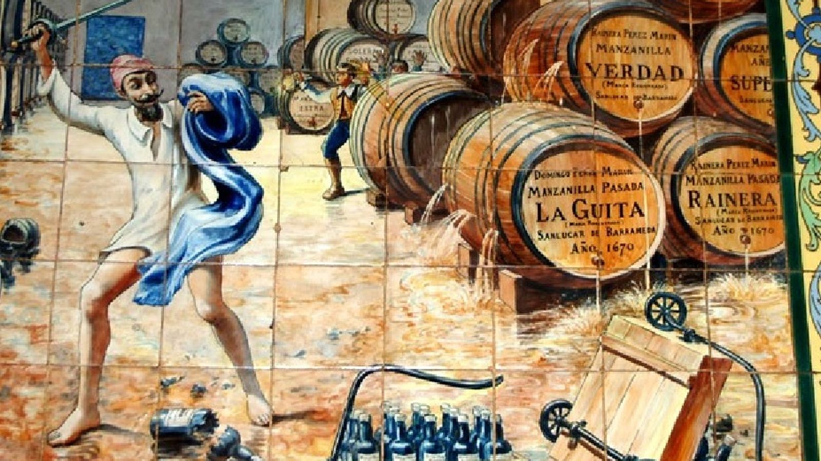 Escena recreada en una cerámica publicitaria de Rainera Pérez Marín.