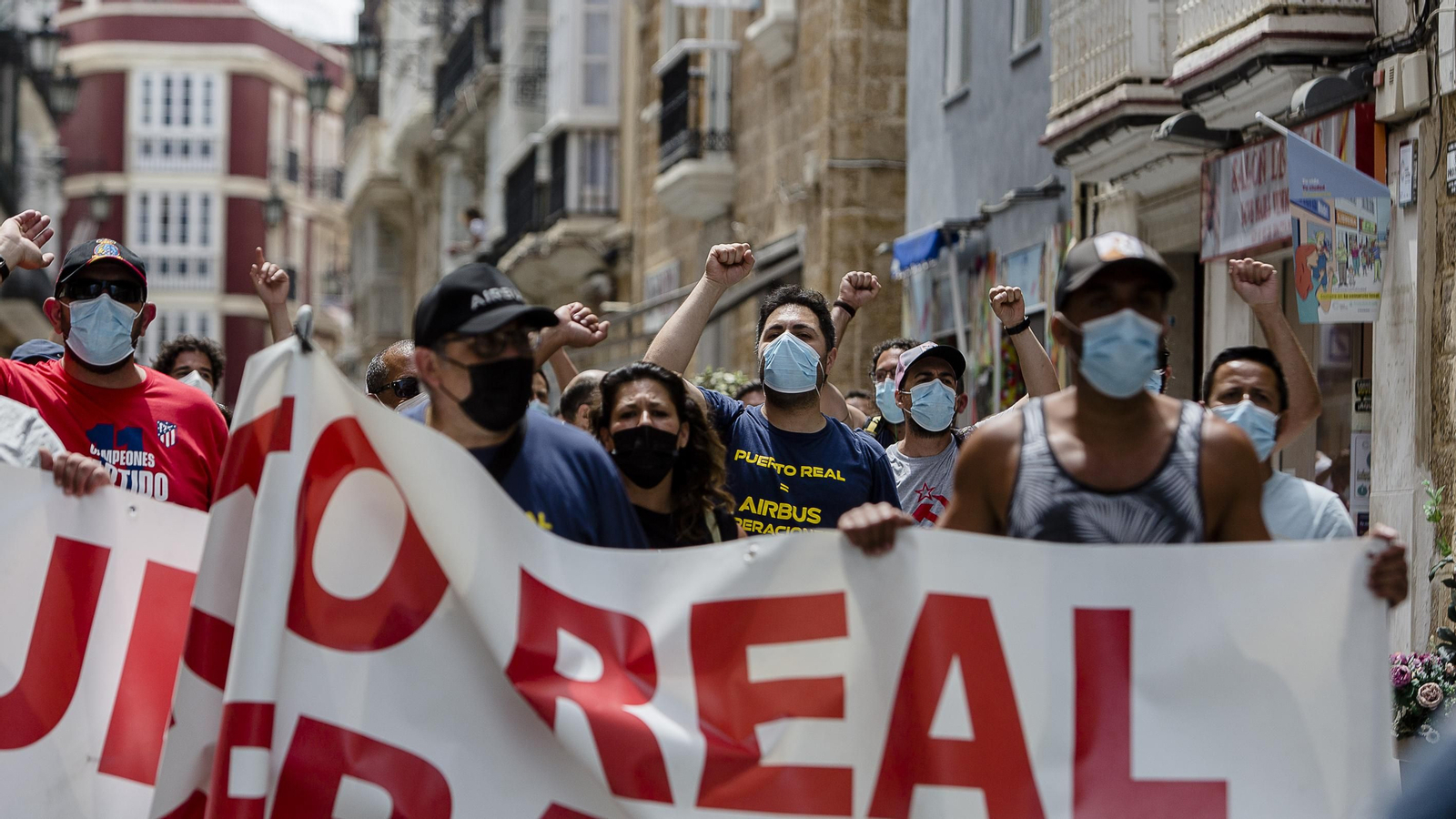 Manifestación contra el cierre de Airbus en Cádiz.