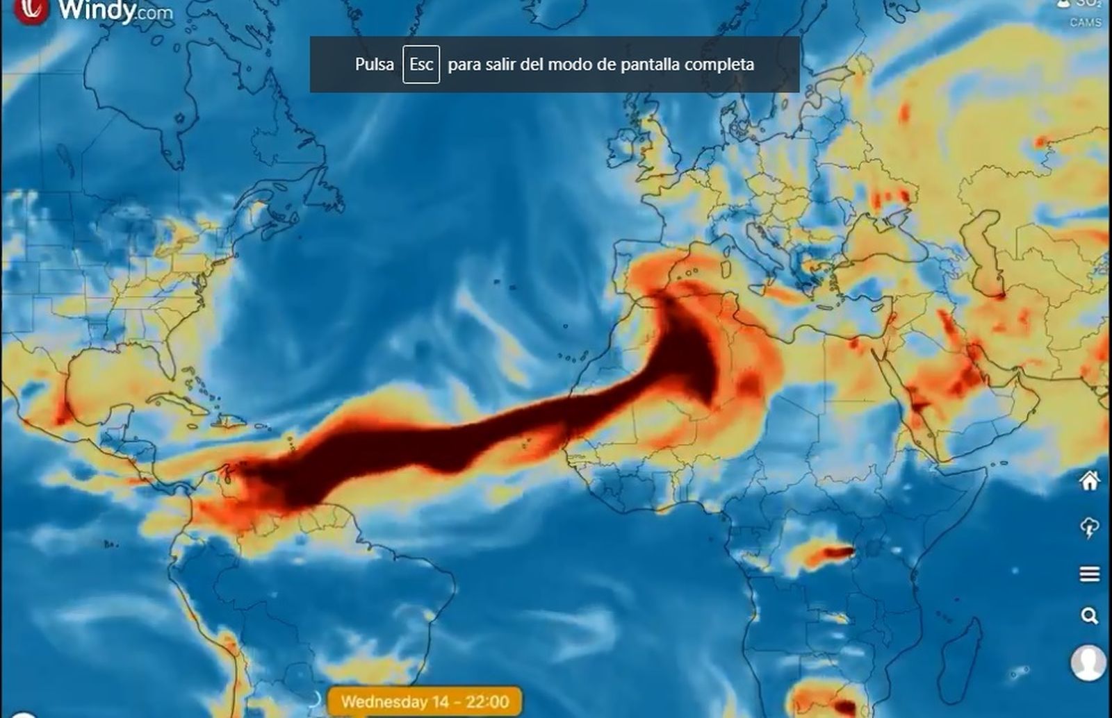 Previsión del avance de la nube para mañana miércoles.