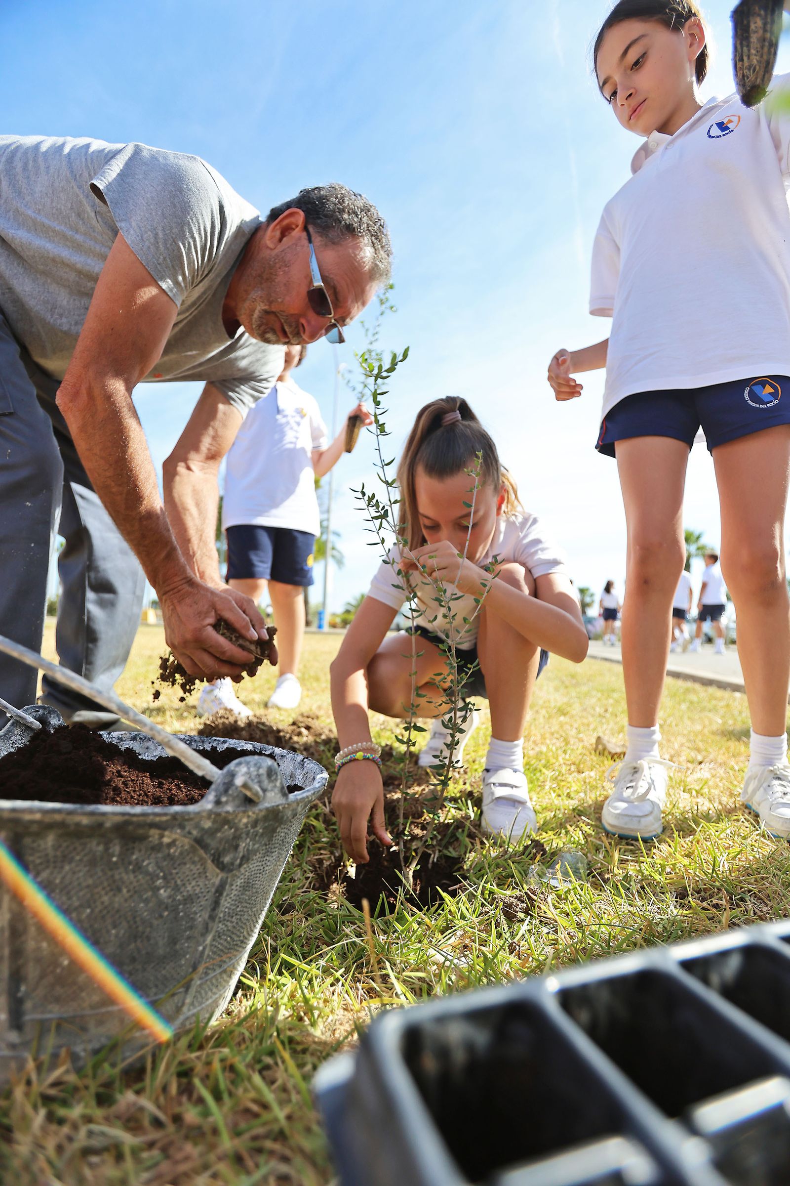 Los alumnos del colegio Virgen del Rocío realizan una plantación de arboles en el Hospital Juan Ramón Jiménez