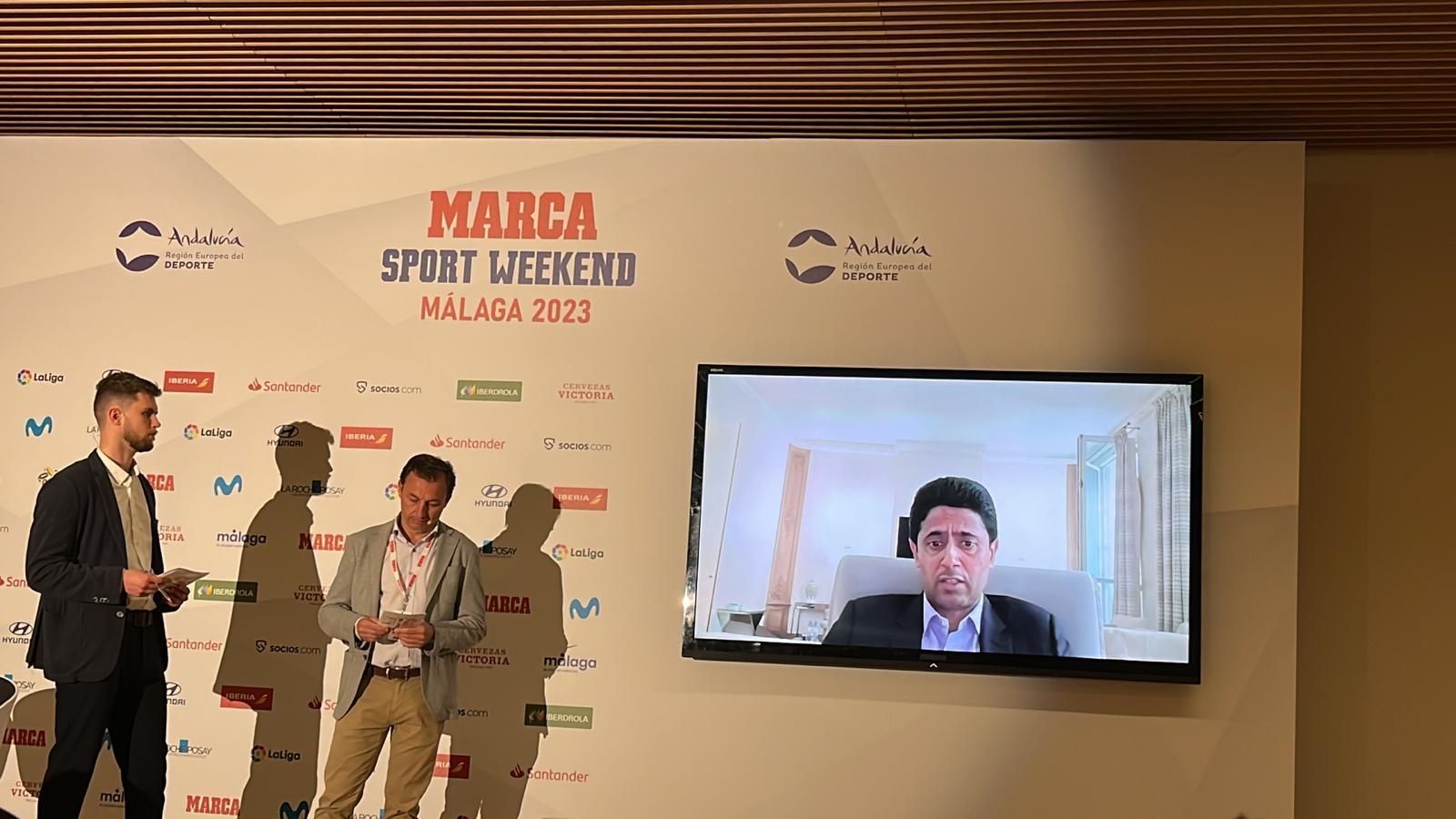 Al-Khelaifi, durante su intervención en el foro de Marca. Al-Khelaifi, durante su intervención en el foro de Marca.