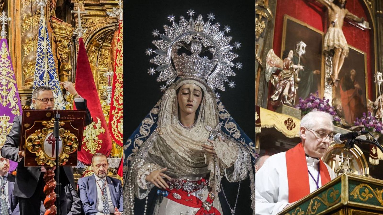 Pregón Oficial del barrio del Realejo (izqda.), Besamanos de la Virgen de la Concepción (centro) y Culto al Cristo de Sna Agustín (dcha.)